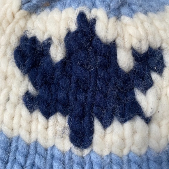 Stylish Blue and Cream Chunky Hand Knit Hat for Women Cowhichan - Picture 4 of 8